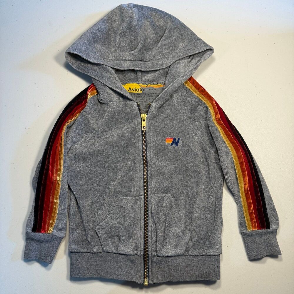 Aviator Nation Kids 2T, velour grey full zip hoodie